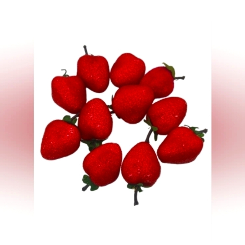 11 Vintage Sugared Styrofoam Strawberry Ornaments